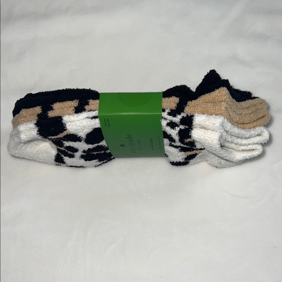 Kate Spade Fuzzy Leopard Low Cut Socks 3-Pair Set | Cream, Black & Tan - Picture 2 of 4
